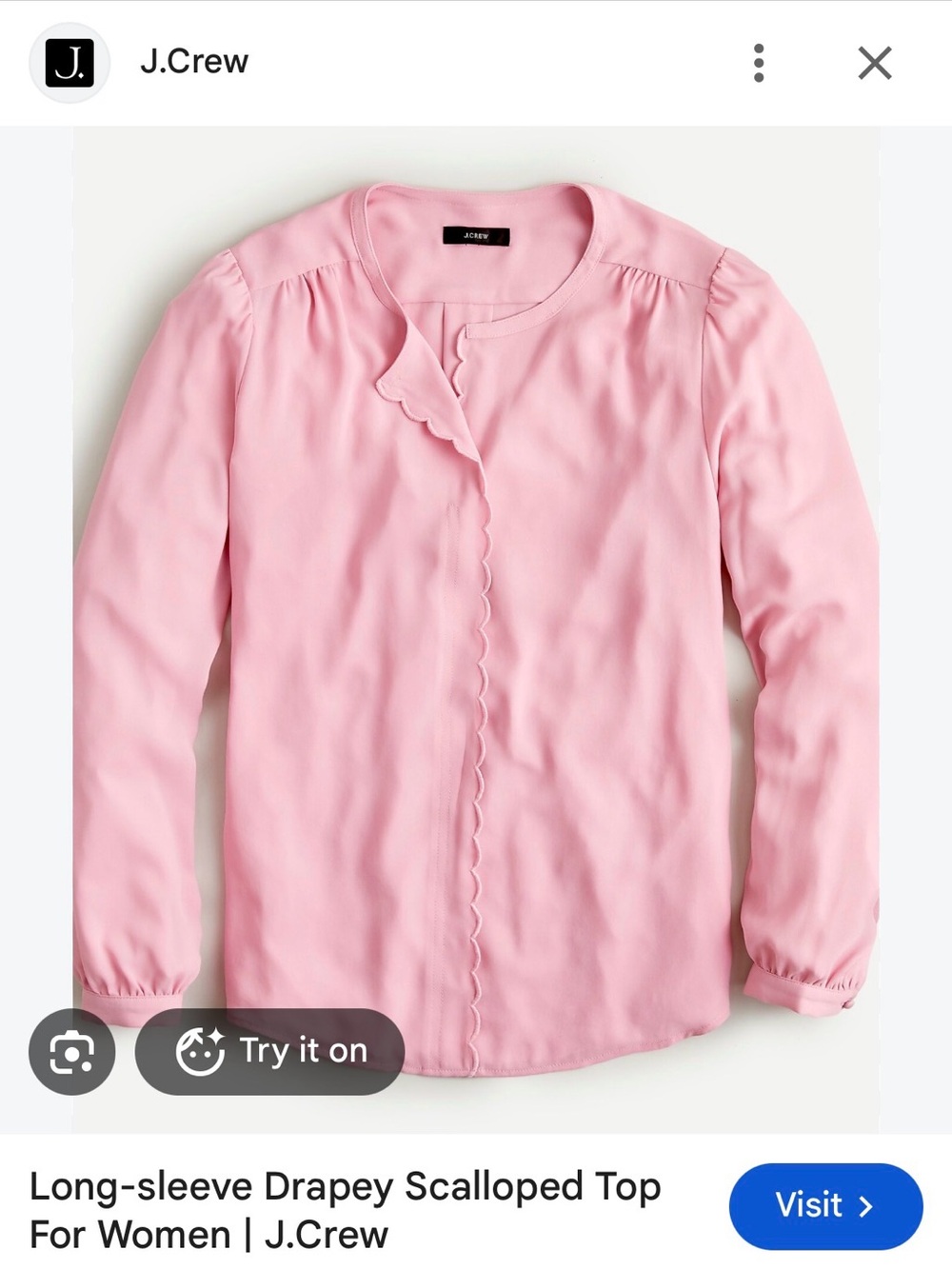 J. Crew Soft Pink Scalloped Long-Sleeve Blouse